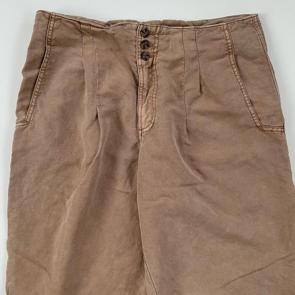 Marrakech Brown Tan Cedar Nicola Solid Pleated Pant LINEN Blend  Size 30 Large - Picture 5 of 13